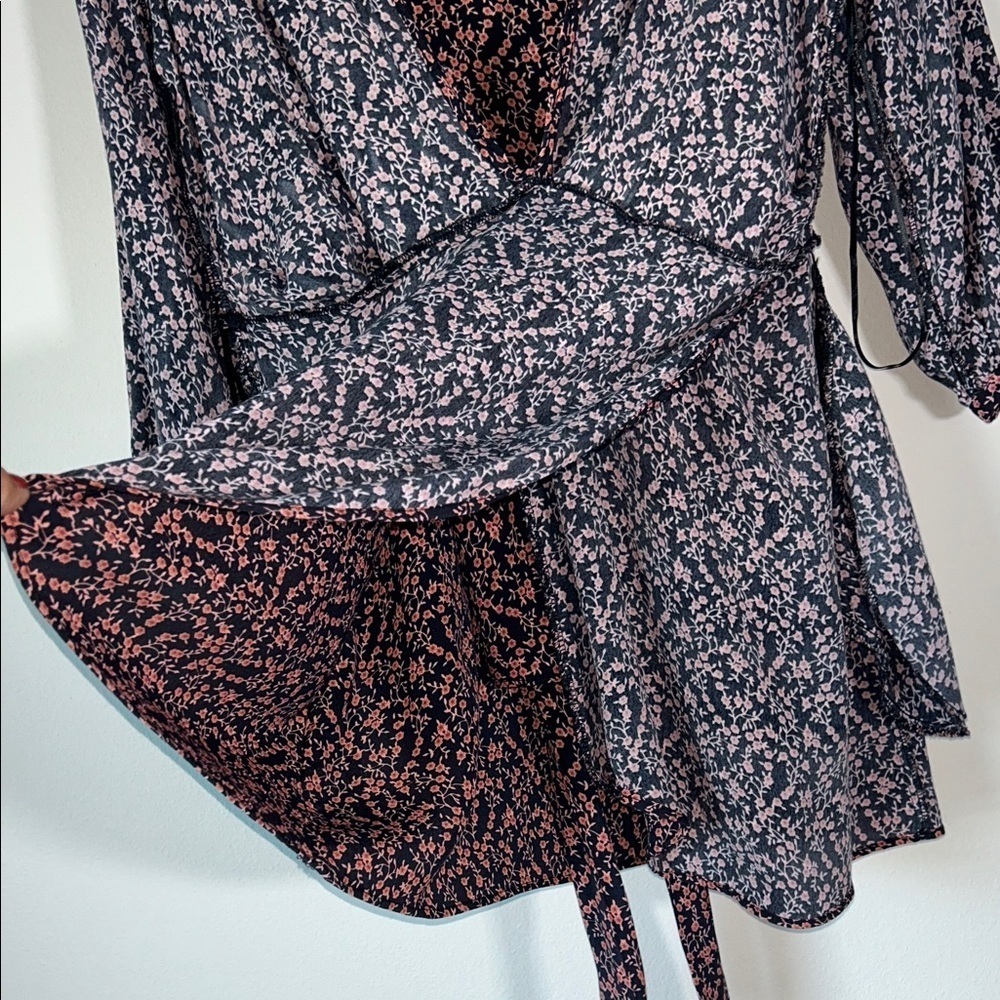 Free People Tunic Mini Dress Or Top Floral Tie Wrap Front Sz S - Picture 9 of 14